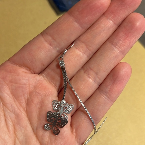 Butterfly Silver Dangly Earrings Blue Ruby - Picture 3 of 4